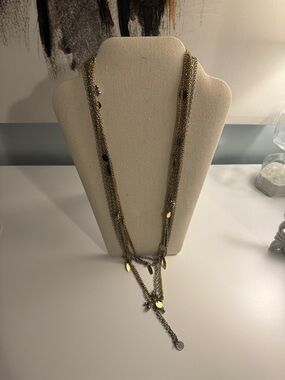 Multi-Strand Gold and Silver Drop Charm Necklace